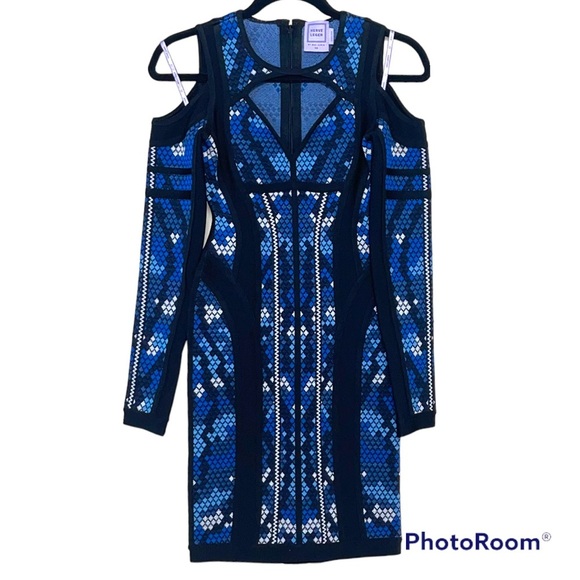 RARE HERVE LEGER BLACK/BLUE ICONIC DRESS NEW - Picture 4 of 7